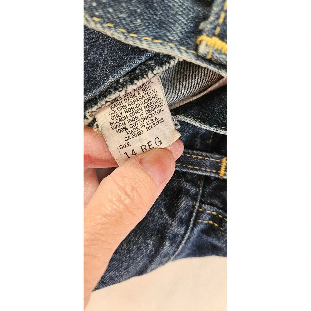 Vintage Lee Riders Boys Jeans Size 14 Regular Dark Wash Straight Leg Made in USA